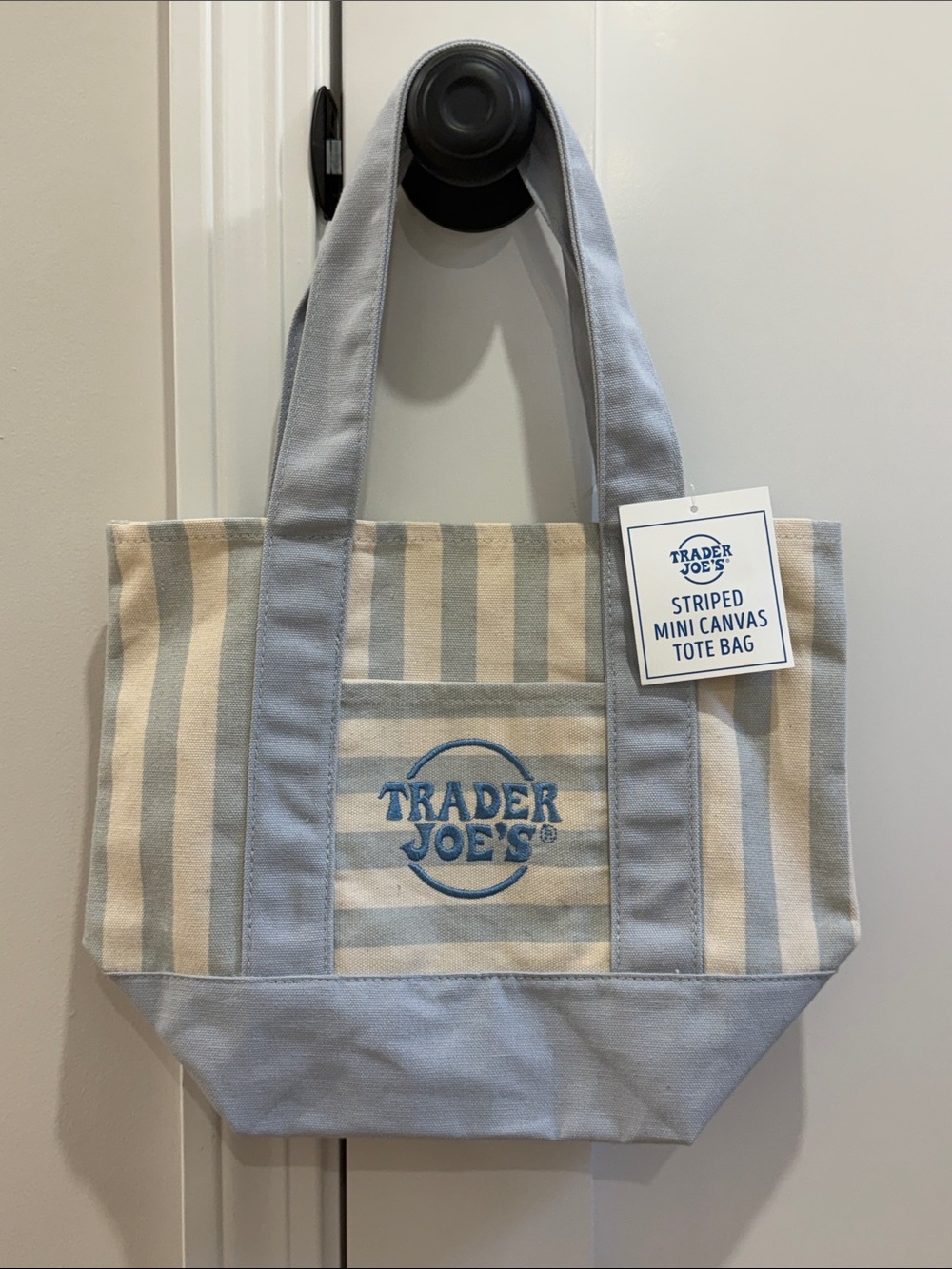 Trader Joe'S
 Mini Blue Striped
Canvas Tote Bag